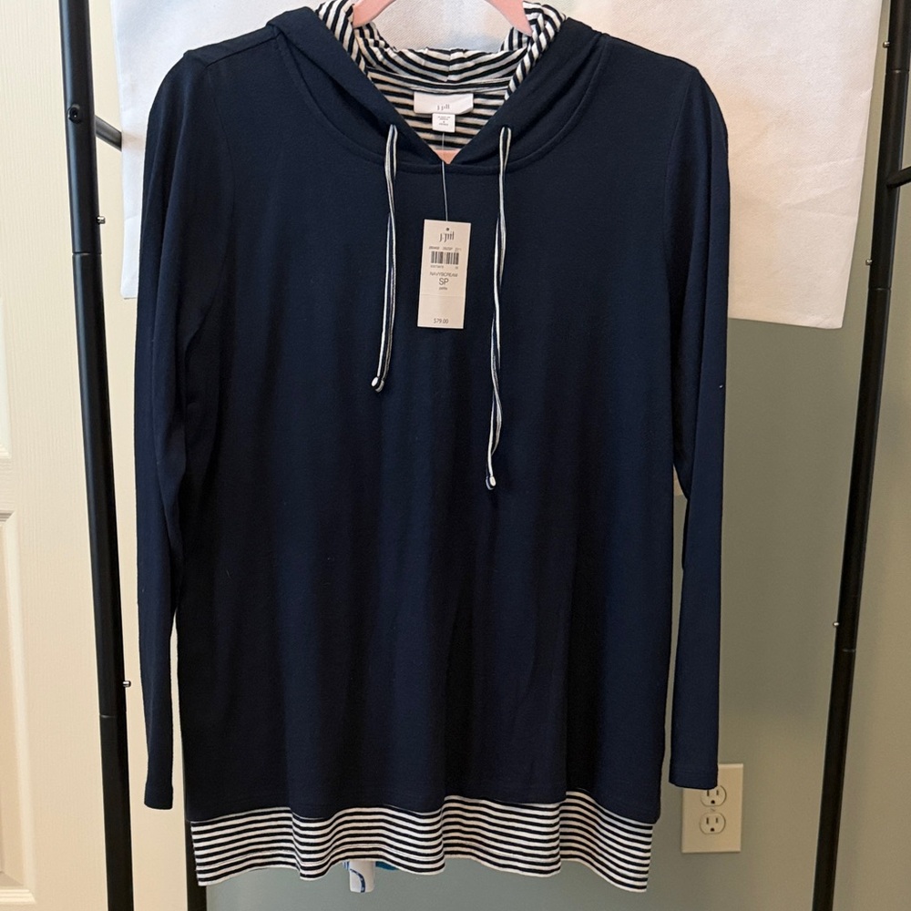 J. Jill Dark Blue Hoodie with Striped Details